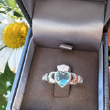 Sterling Silver  Blue Topaz Claddagh Ring - December