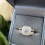 GOLD Sterling Silver Square Solitaire Ring Set