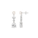 Sterling Silver Pearl & Pear Cut Bridal Earrings