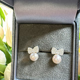 Sterling Silver Pearl Bow Earrings