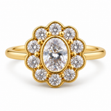9ct Gold Fleur Oval Moissanite Ring