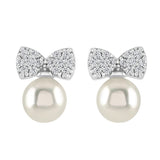 Sterling Silver Pearl Bow Earrings