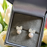 Sterling Silver Pearl Bow Earrings