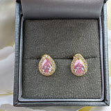 Sterling Gold Plated Pear Pink Stud Earrings