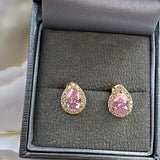 Sterling Gold Plated Pear Pink Stud Earrings