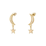 Opal Half Moon Stud Earrings - Gold