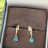 9ct Gold Blue Topaz & Diamond Drop Earrings