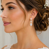 Sterling Silver Pearl & Pear Cut Bridal Earrings