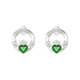 Sterling Silver Emerald  Claddagh Earrings