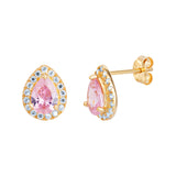 Sterling Gold Plated Pear Pink Stud Earrings