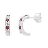 Sterling Silver Garnet Hoop Earrings