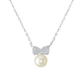 Sterling Silver Pearl Bow Necklace