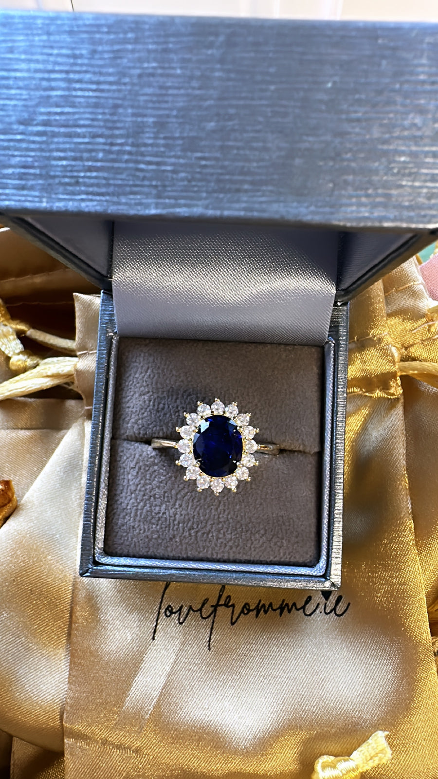 Yellow Gold Sapphire  Sterling Silver  Ring